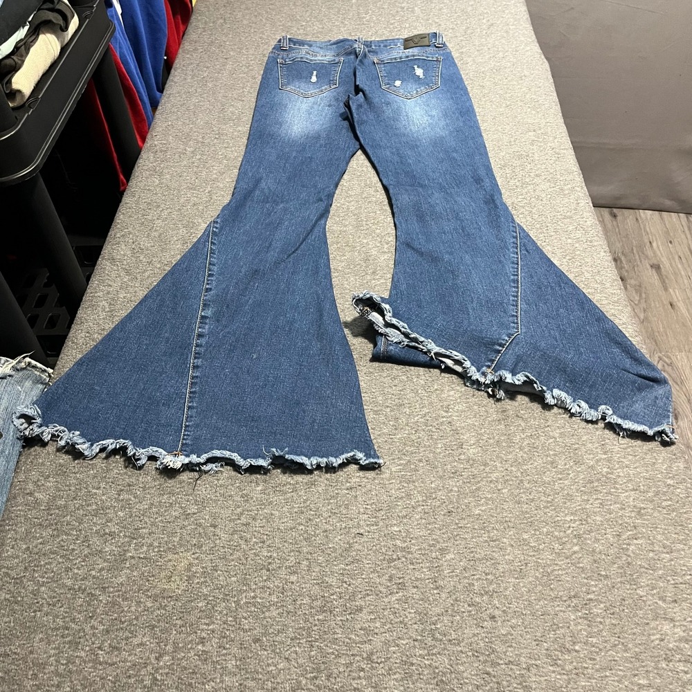 Lucky & Blessed L&B Women Distressed Extreme Flare Bell Bottom Jeans Blue Size 4